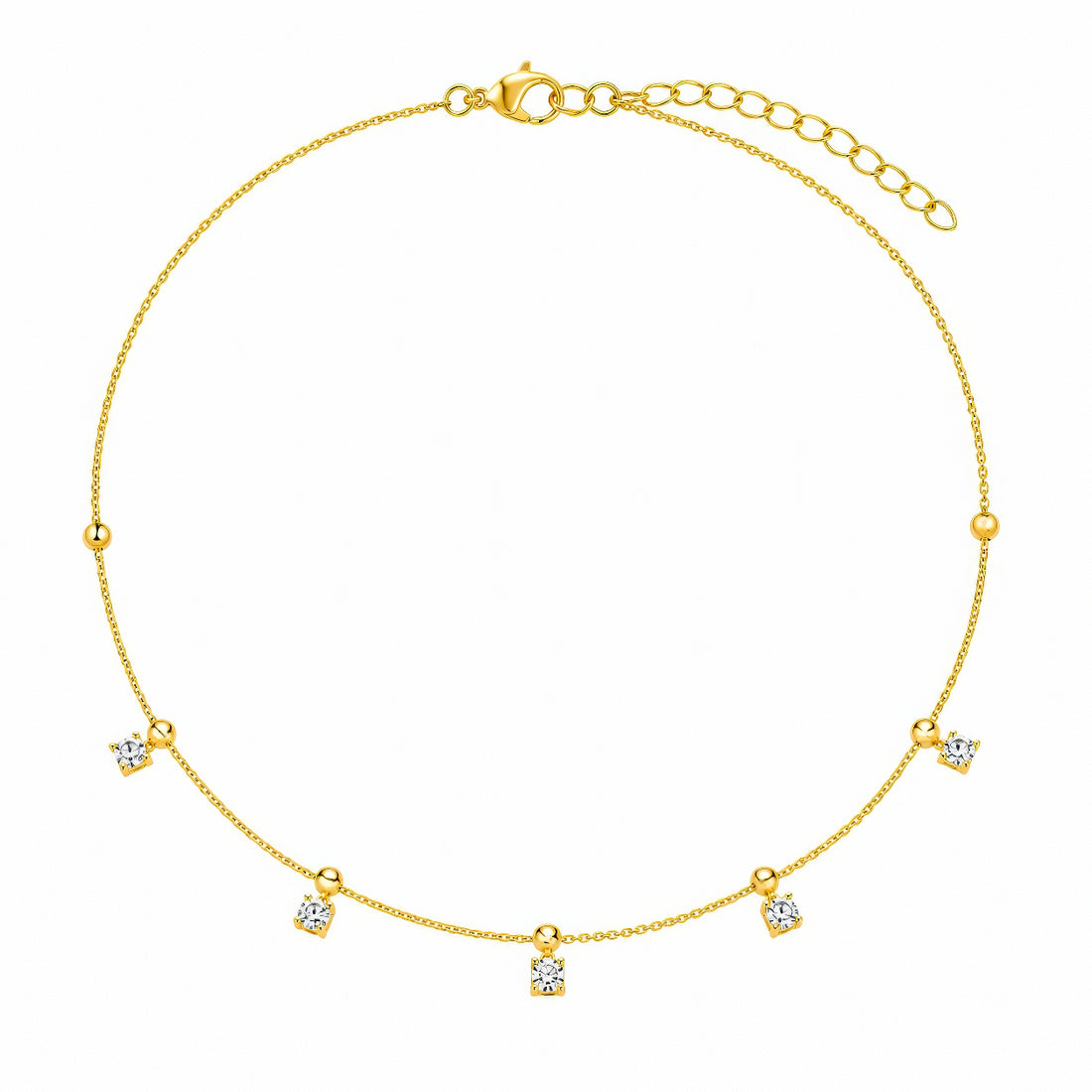 PRAO Necklace Anti-Tarnish Gold Plated Square Crystal