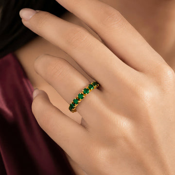 PRAO Ring Anti-Tarnish Stretchable Emerald Green Crystals (Adjustable Size)