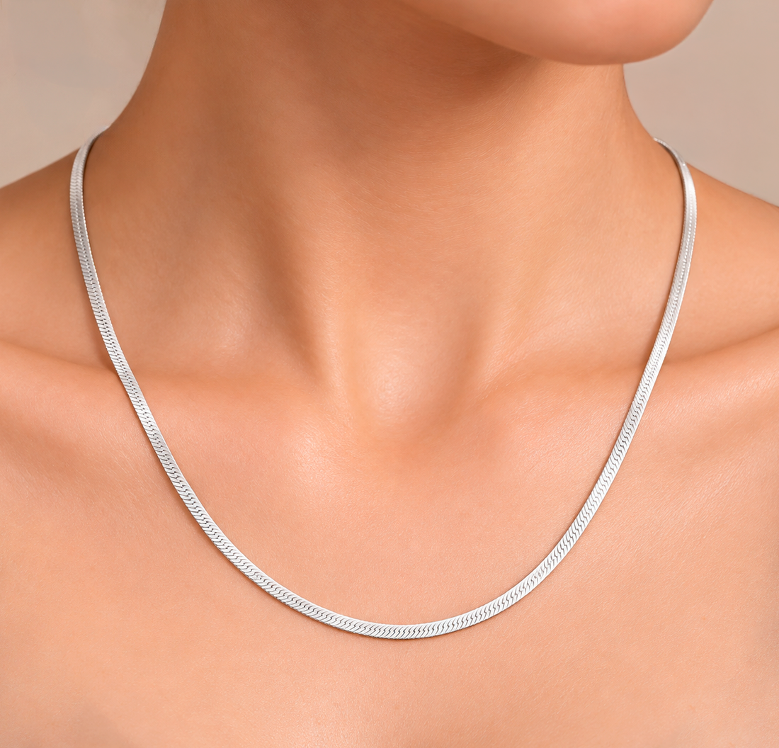 PRAO Necklace Anti-Tarnish Silver Plated Snake Chain