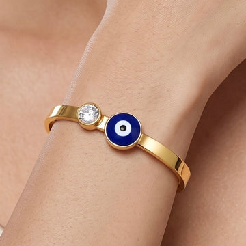 PRAO Bracelet Anti-Tarnish Gold Plated Evil Eye Bangle (Adjustable Size)