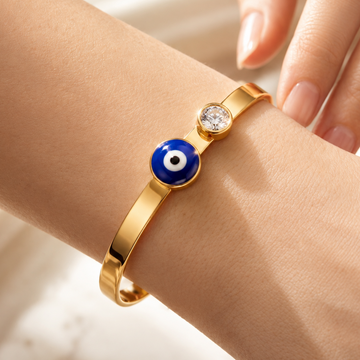 PRAO Bracelet Anti-Tarnish Gold Plated Evil Eye Bangle (Adjustable Size)