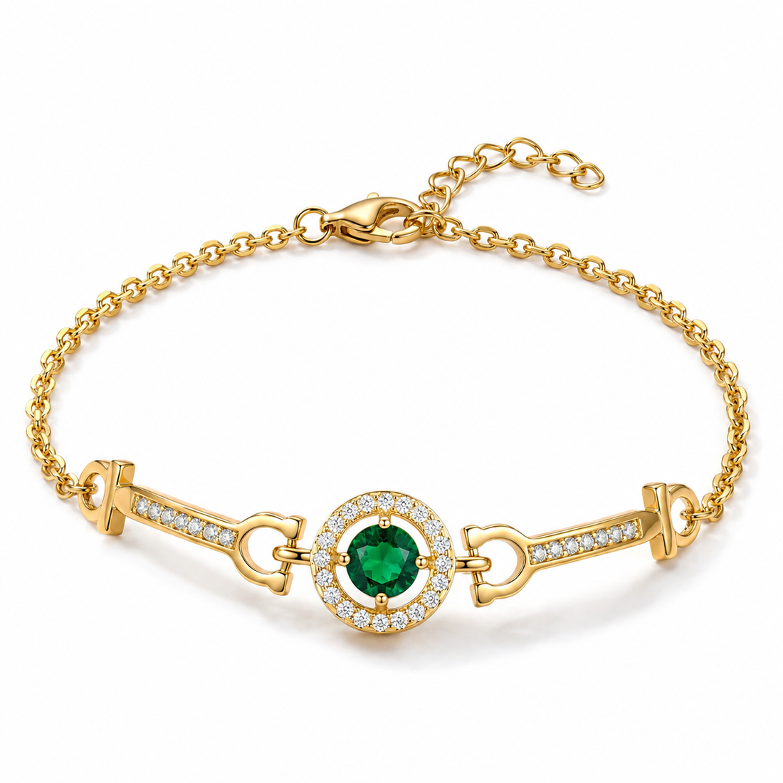 PRAO Bracelet Anti-Tarnish Gold Plated Crystal Studded Bangle (Adjustable Size)