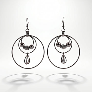 PRAO Earrings Anti-Tarnish Gunmetal Multi Hoops With Crystal Drops