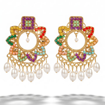 PRAO Earrings Anti-Tarnish Floral Bead Teardrop Pearls