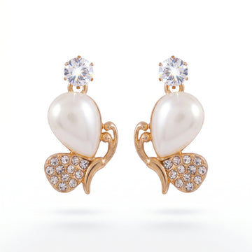 PRAO Earrings Anti-Tarnish Mini Mona Lisa & Crystal Bird Studs