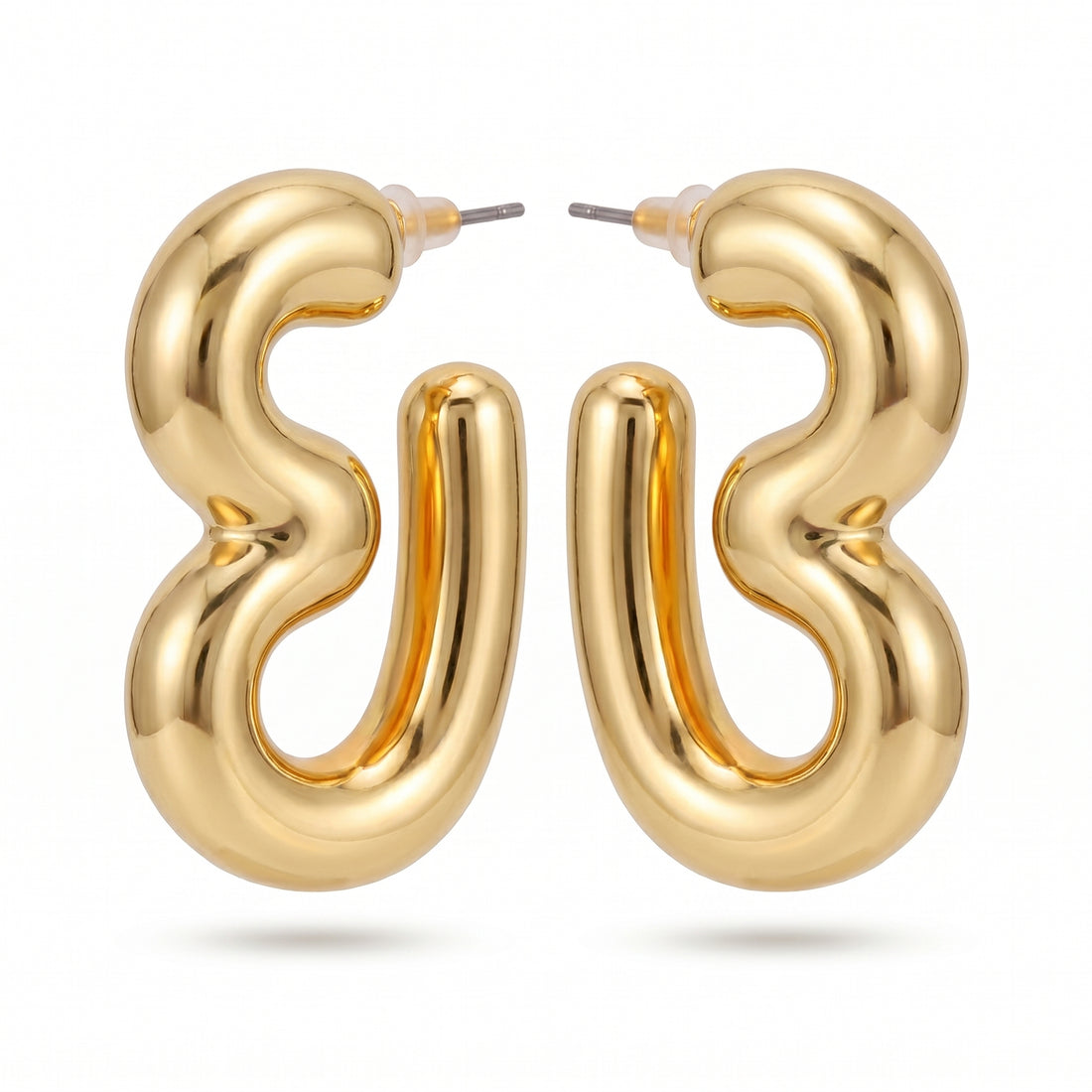PRAO Earrings Anti-Tarnish CCB Wavy Hoops