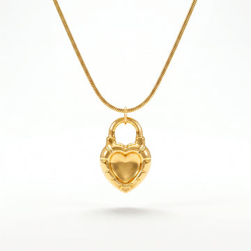 PRAO Necklace Anti-Tarnish Minimal Chain With Heart Lock Pendant