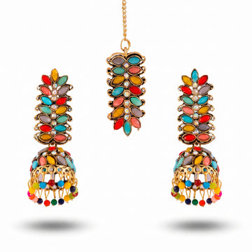 PRAO Earrings Anti-Tarnish Leafy Multicoloured Jhumki (Complete Set)