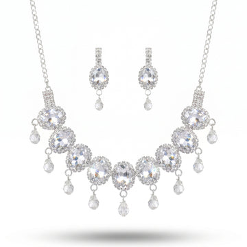 PRAO Necklace Anti-Tarnish Oval Crystal Set With Earrings