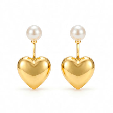 PRAO Earrings Anti-Tarnish Convertible Faux Pearl Puffy Heart