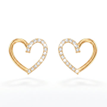 PRAO Earrings Anti-Tarnish Open Heart Studs With Crystal Border
