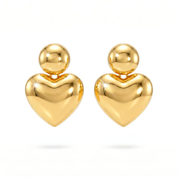 PRAO Earrings Anti-Tarnish Tiered Puffy Heart & Round Post Drop