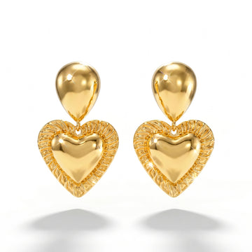 PRAO Earrings Anti-Tarnish Heart Dangles With Ruffled Edge