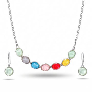 PRAO Necklace Anti-Tarnish Pastel Resin Stones Set With Earrings