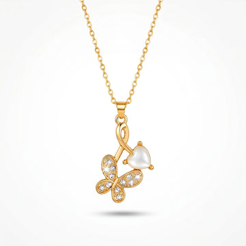 PRAO Necklace Anti-Tarnish Butterfly Pendant With Monalisa Stone