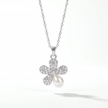 PRAO Necklace Anti-Tarnish Floral Pendant With Monalisa Stone