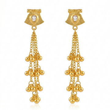 PRAO Earrings Anti-Tarnish Extra-Long Kashmiri Teardrop Crystal Tops