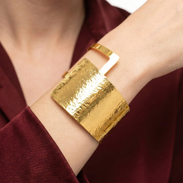 PRAO Bracelet Anti-Tarnish Hammered Geometric Cuff (Adjustable Size)