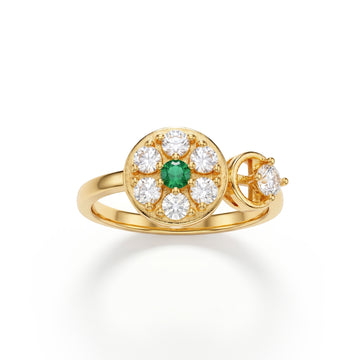 PRAO Ring Anti-Tarnish Floral Crystal Green Stone (Adjustable Size)