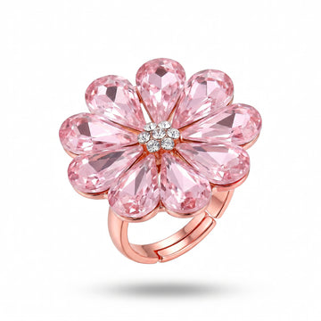 PRAO Ring Anti-Tarnish Pink Floral Crystal (Adjustable Size)