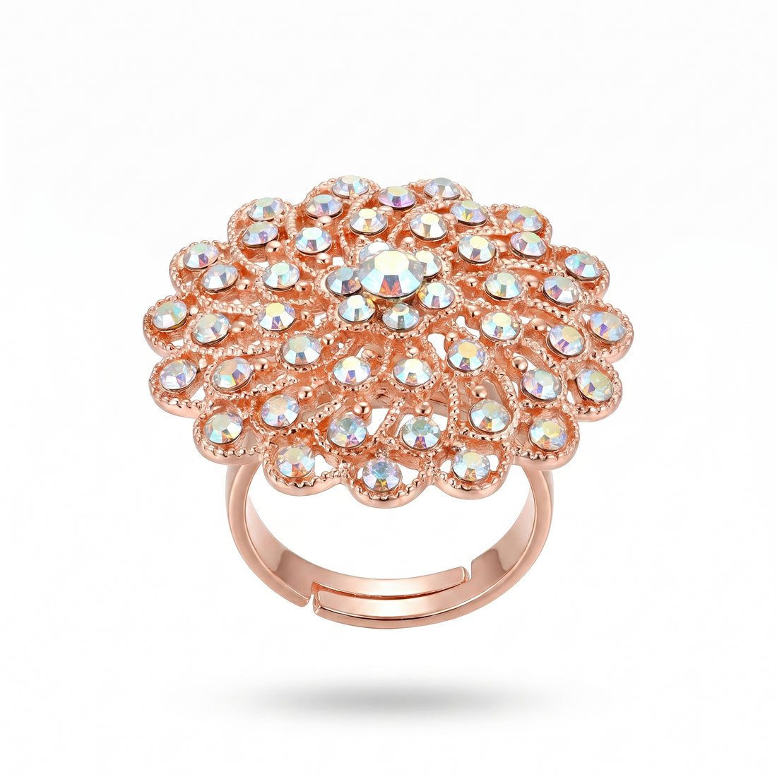 PRAO Ring Anti-Tarnish Sunburst Crystal Filigree (Adjustable Size)