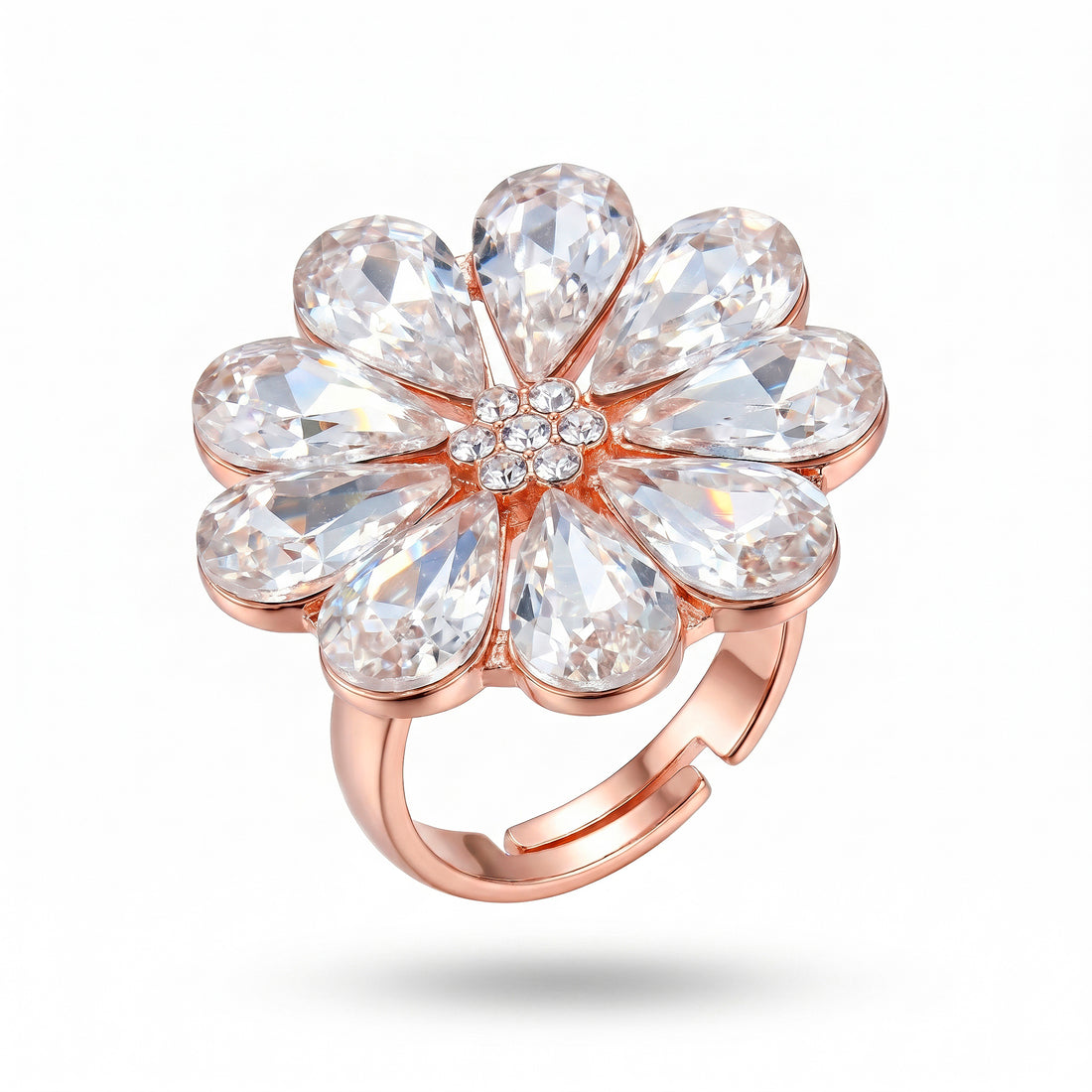 PRAO Ring Anti-Tarnish Crystal Flower (Adjustable Size)