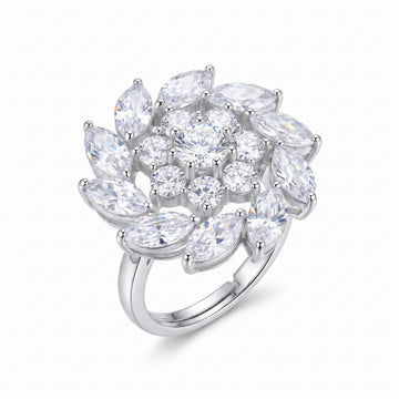 PRAO Ring Anti-Tarnish Marquise Crystal Floral (Adjustable Size)