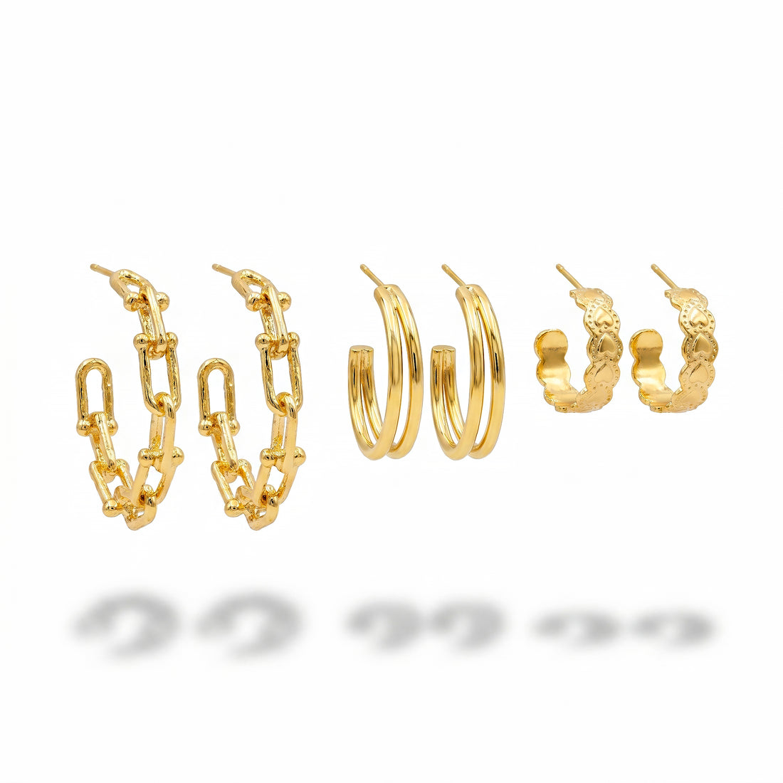 PRAO 3 Earrings Anti-Tarnish Tapered Hoop Set With Floral And Paperclip Hoops