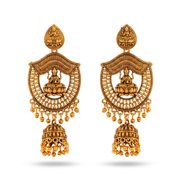 PRAO Earrings Anti-Tarnish Temple Jhumka With Lakshmi Motif