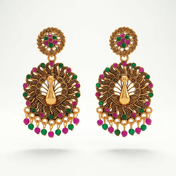 PRAO Earrings Anti-Tarnish Peacock Chandbali With Stone Details