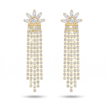 PRAO Earrings Anti-Tarnish Crystal Starburst Tassel
