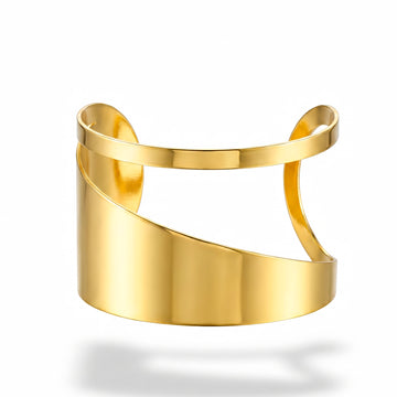 PRAO Bracelet Anti-Tarnish Golden Sculptural Open-Cuff (Adjustable Size)