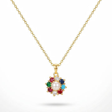 PRAO Necklace Anti-Tarnish Multicolor Floral Pendant Pearl