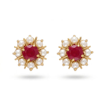 PRAO Earrings Anti-Tarnish Ruby Floral Studs