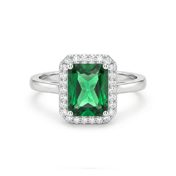 PRAO Ring Anti-Tarnish Emerald Rectangle Center Stone (Adjustable Size)