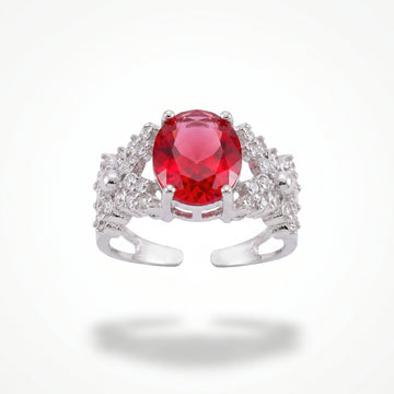 PRAO Ring Anti-Tarnish Ruby Oval Crystal (Adjustable Size)