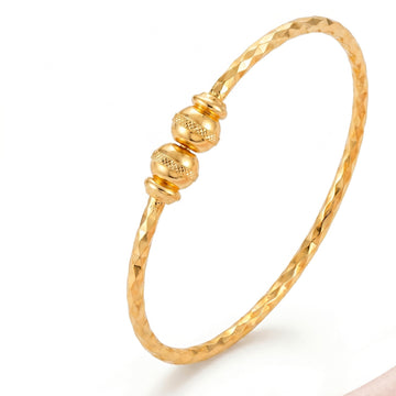PRAO Bracelet Anti-Tarnish Textured Bangle Two Gold Beads (Adjustable Size)