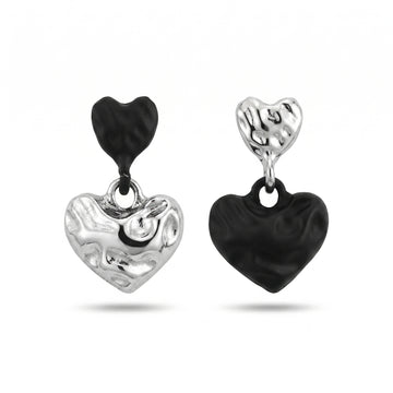 PRAO Earrings Anti-Tarnish Asymmetric Black And Molten Heart Drop