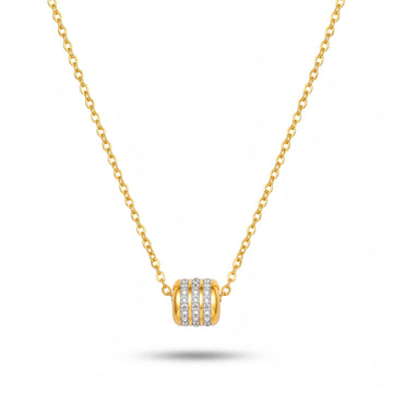 PRAO Necklace Anti-Tarnish Barrel Pendant With Pavé Crystal Rows