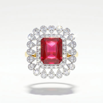 PRAO Ring Anti-Tarnish Ruby Red Halo Studded With American Diamonds (Adjustable Size)
