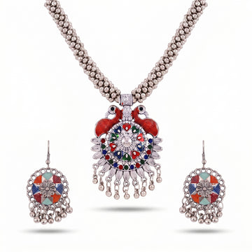 PRAO Necklace Anti-Tarnish Peacock Pendant Beaded Set With Earrings