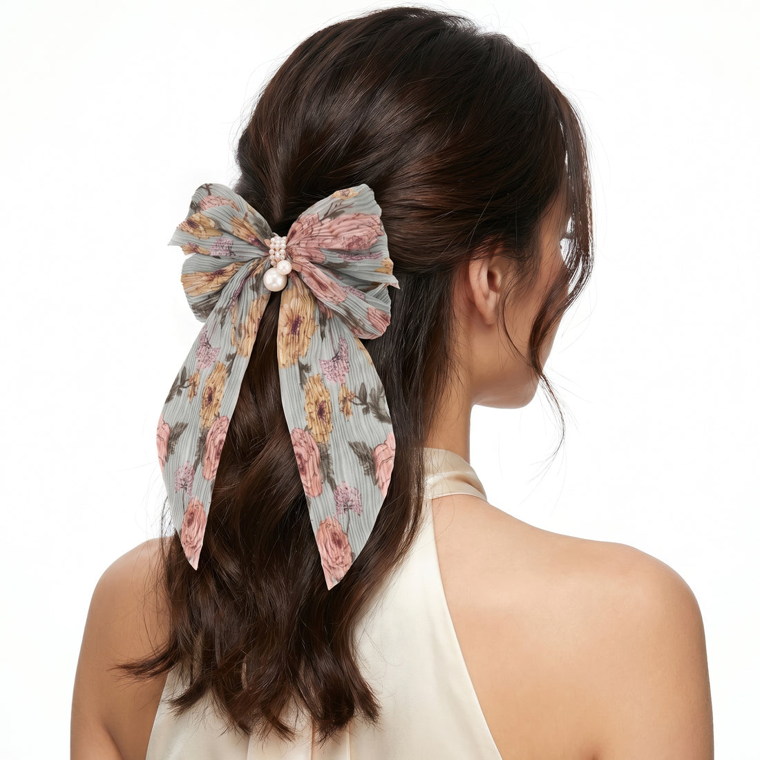 PRAO Hair Clip Anti-Tarnish Sea Green Floral Bow