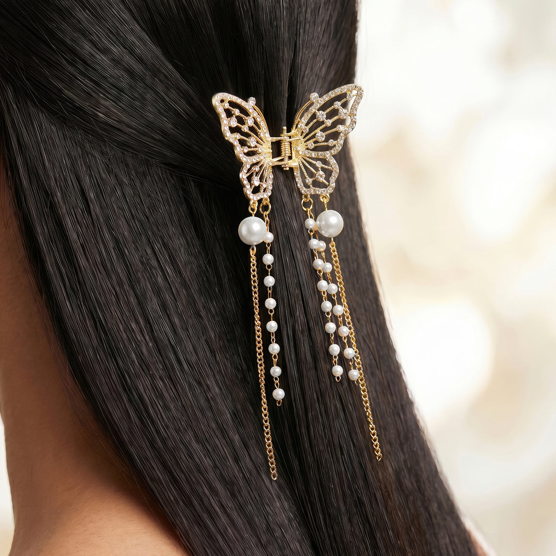 PRAO Hair Clutcher Butterfly Rhinestone With Tassels