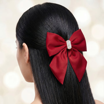 PRAO Hair Clip Anti-Tarnish Burgundy Satin Bow