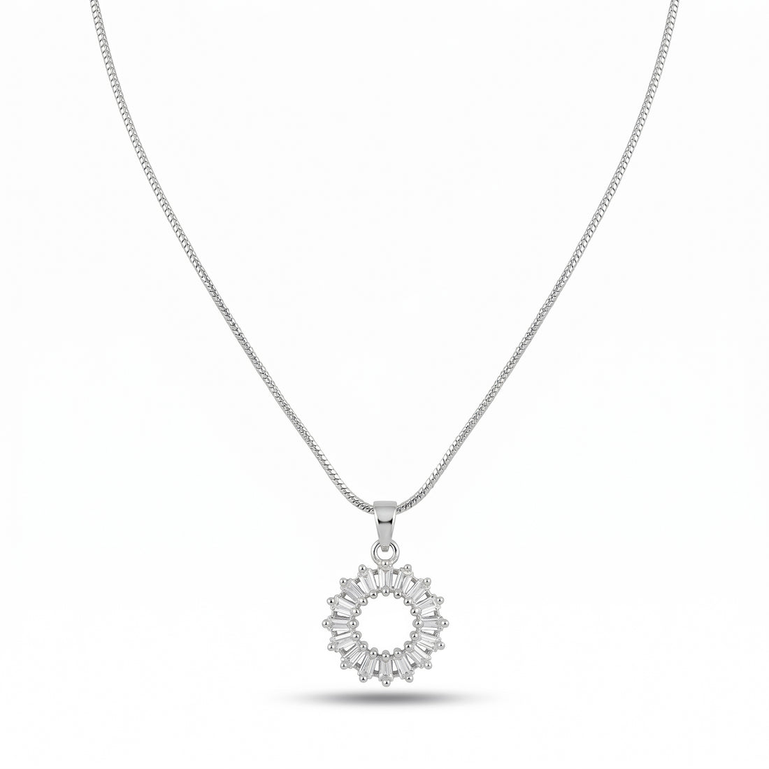 PRAO Necklace Anti-Tarnish Circular Baguette Stone Pendant