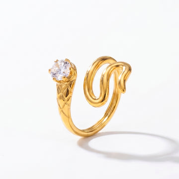 PRAO Ring Anti-Tarnish Quilted Snake Bypass Crystal (Adjustable Size)