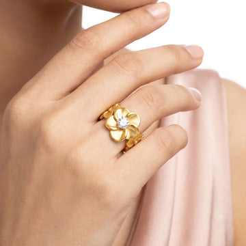PRAO Ring Anti-Tarnish Plumeria Floral Solitaire (Adjustable Size)