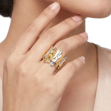 PRAO Ring Anti-Tarnish Abstract Tree Bark Statement (Adjustable Size)