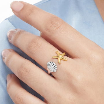 PRAO Ring Anti-Tarnish Coastal Charm Starfish Shell (Adjustable Size)