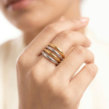 PRAO Ring Anti-Tarnish Stacked Dual-Tone (Adjustable Size)